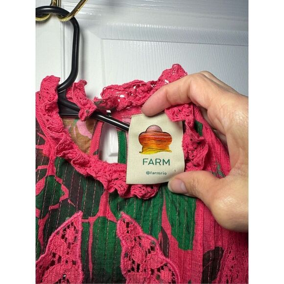 Farm Rio Floral Yard Blush Volumious Puff Half Sleeves High Collar Blouse XS - Picture 5 of 15